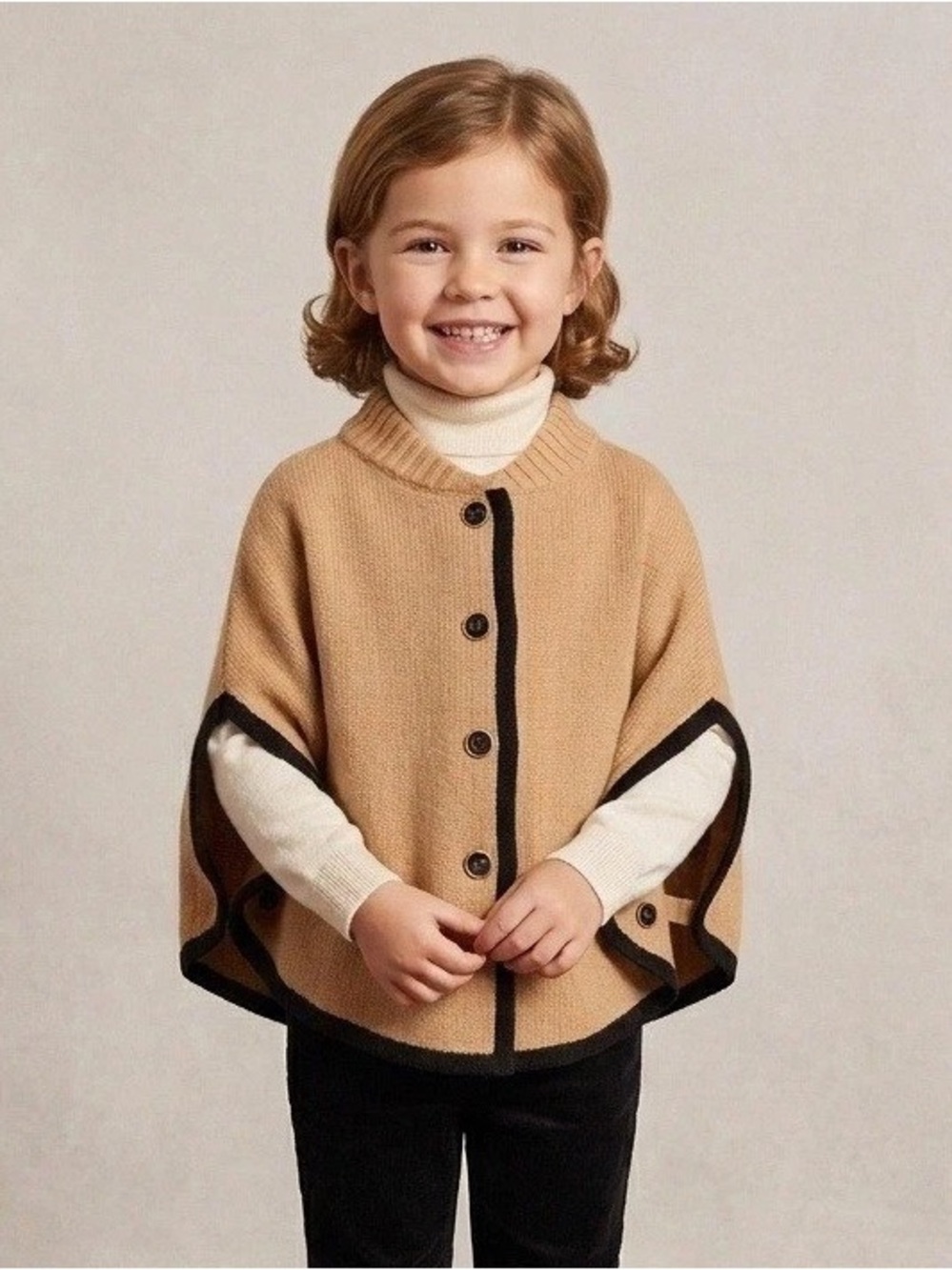 Janie and Jack Camel Knit Cape Sweater Poncho Trim 6-12M